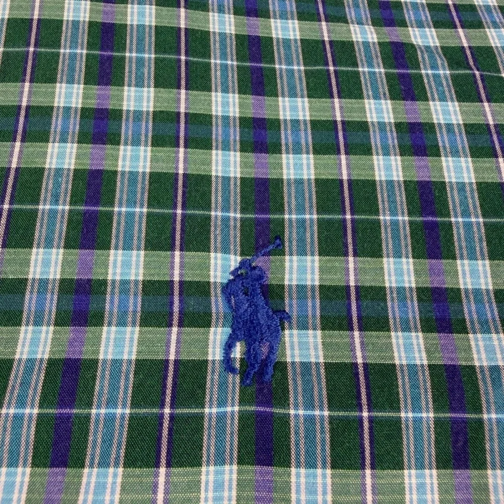 Ralph Lauren Blake Shirt Mens M‎ Green Blue Plaid Short Sleeve Cotton Pony EUC